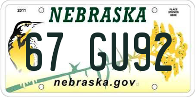 NE license plate 67GU92