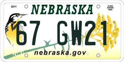 NE license plate 67GW21