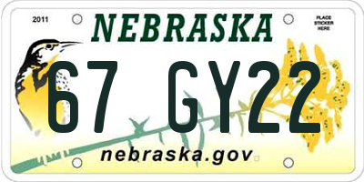 NE license plate 67GY22