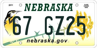 NE license plate 67GZ25