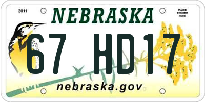 NE license plate 67HD17