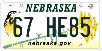 NE license plate 67HE85