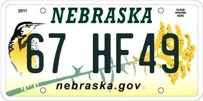 NE license plate 67HF49