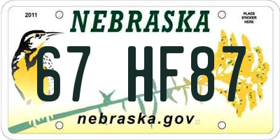 NE license plate 67HF87