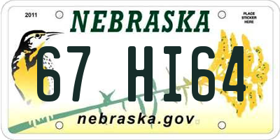 NE license plate 67HI64