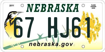 NE license plate 67HJ61