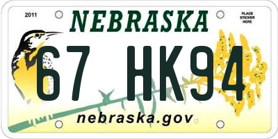 NE license plate 67HK94