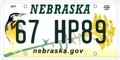NE license plate 67HP89