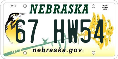 NE license plate 67HW54