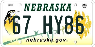 NE license plate 67HY86