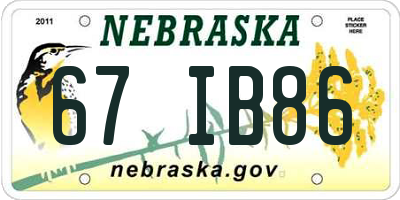 NE license plate 67IB86