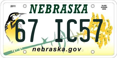 NE license plate 67IC57