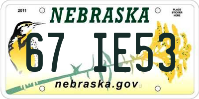NE license plate 67IE53