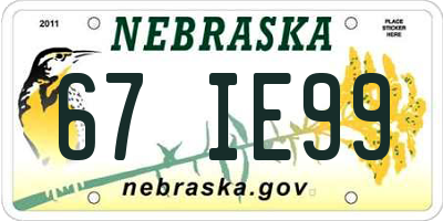 NE license plate 67IE99
