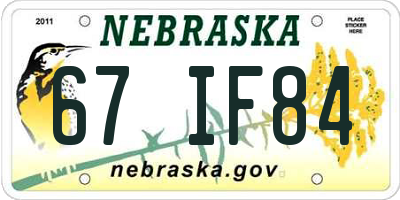 NE license plate 67IF84