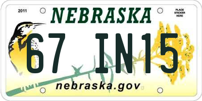 NE license plate 67IN15