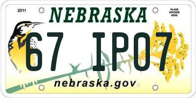 NE license plate 67IP07