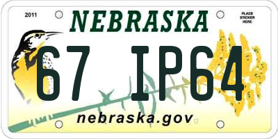 NE license plate 67IP64