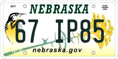 NE license plate 67IP85