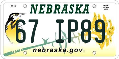 NE license plate 67IP89