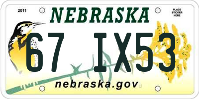 NE license plate 67IX53