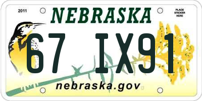 NE license plate 67IX91
