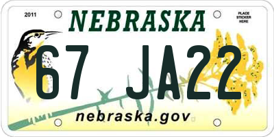 NE license plate 67JA22