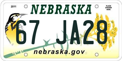 NE license plate 67JA28