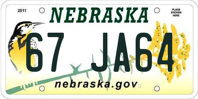 NE license plate 67JA64