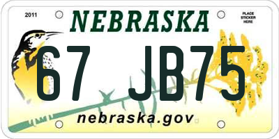 NE license plate 67JB75