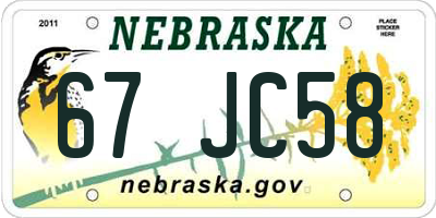 NE license plate 67JC58
