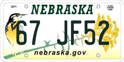 NE license plate 67JF52