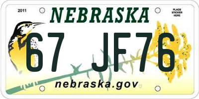 NE license plate 67JF76
