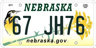 NE license plate 67JH76