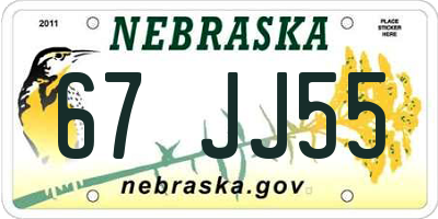 NE license plate 67JJ55