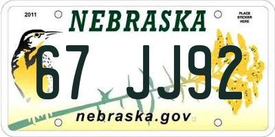 NE license plate 67JJ92