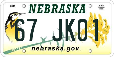 NE license plate 67JK01