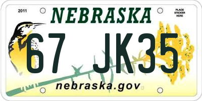 NE license plate 67JK35