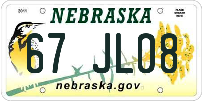 NE license plate 67JL08