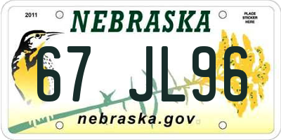 NE license plate 67JL96
