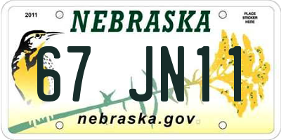 NE license plate 67JN11