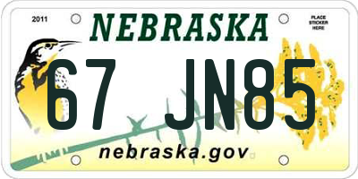 NE license plate 67JN85