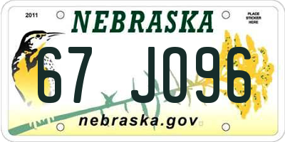 NE license plate 67JO96