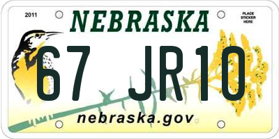 NE license plate 67JR10
