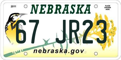 NE license plate 67JR23