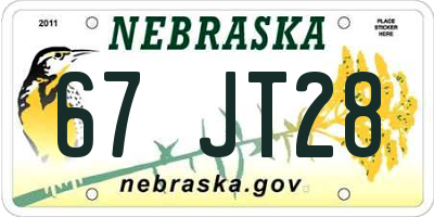 NE license plate 67JT28