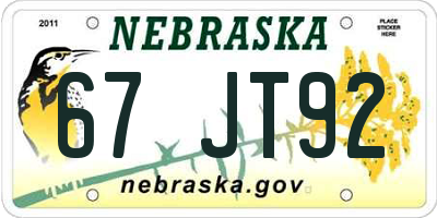 NE license plate 67JT92