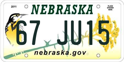 NE license plate 67JU15
