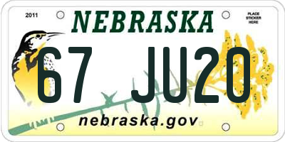 NE license plate 67JU20