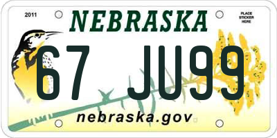 NE license plate 67JU99